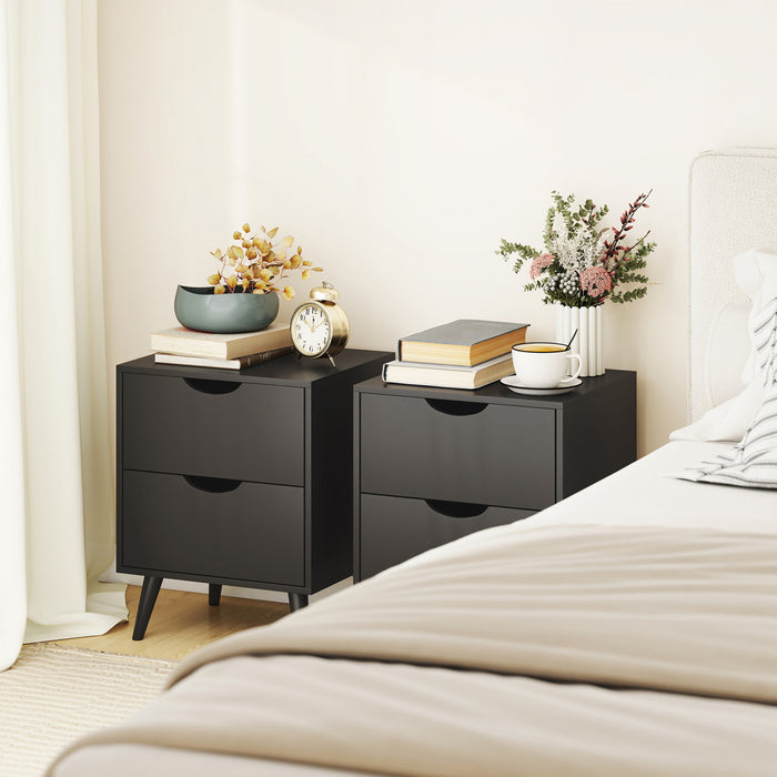 Modern Nightstand Set of 2, Bedside Table with 2 Drawers and Wood Legs