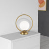 Dainolite Adrienna 1 Light Table Lamp Aged Brass Finish White Opal Glass|Lampe de table Adrienna de Dainolite en verre blanc opale, avec fini laiton vieilli et 1 ampoule