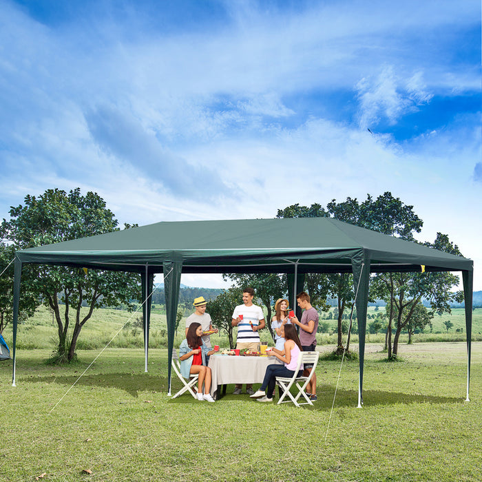 Outsunny 19'x9' Party Tent Gazebo Canopy Garden Sun Shade For Outdoor Event With Removable Mosquito Mesh Netting, Green