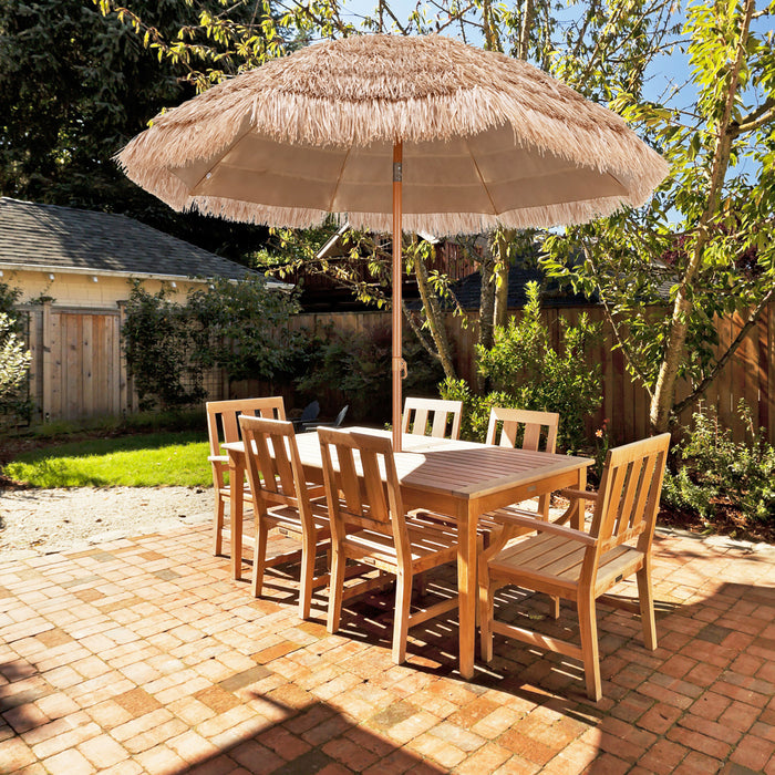 Costway 7.2FT Patio Thatched Tiki Umbrella W/Tilt 8 Ribs Hawaiian Hula Beach