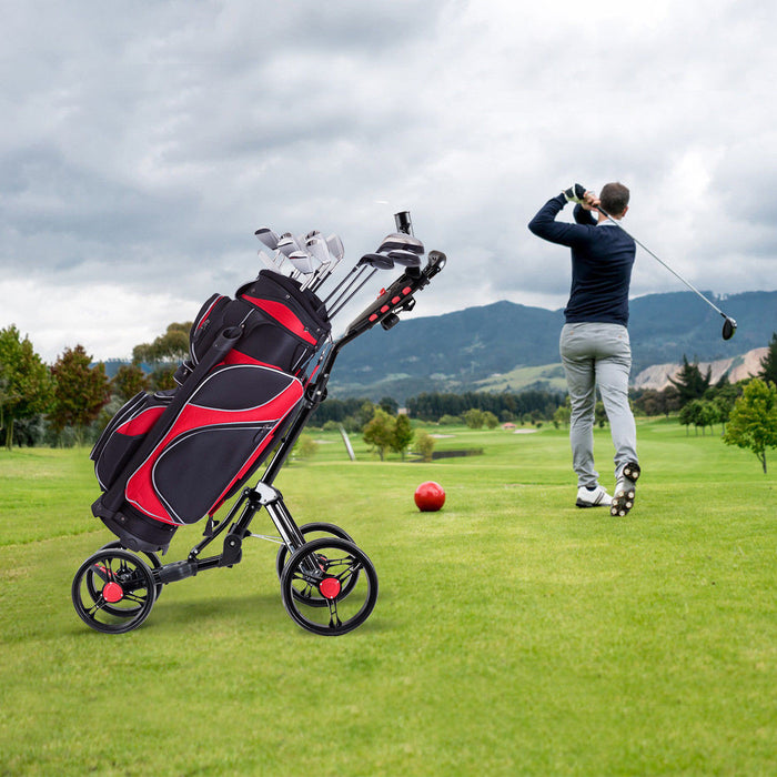 Costway 4 Wheel Golf Pull Push Cart Trolley Club Umbrella Scorecard Drink Holder