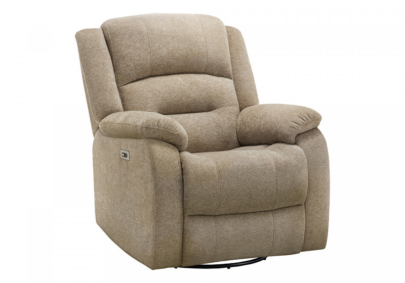 MONARCH SPECIALTIES 34\" WIDE, LARGE UPHOLSTERED POWER RECLINING CHAIR, USB PORTS INCLUDED, BEIGE FABRIC, TRANSITIONAL RECLINER