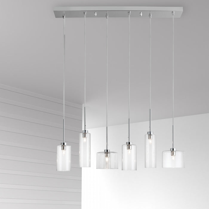 Dainolite Industrial Chic 6 Light Horizontal Pendant Polished Chrome Finish Clear Glass Lamp