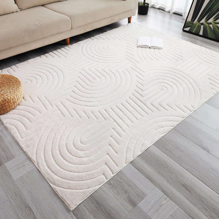 Velvet Cream Circles Washable Shag Area Rug 8'x10' Indoor Area Rug