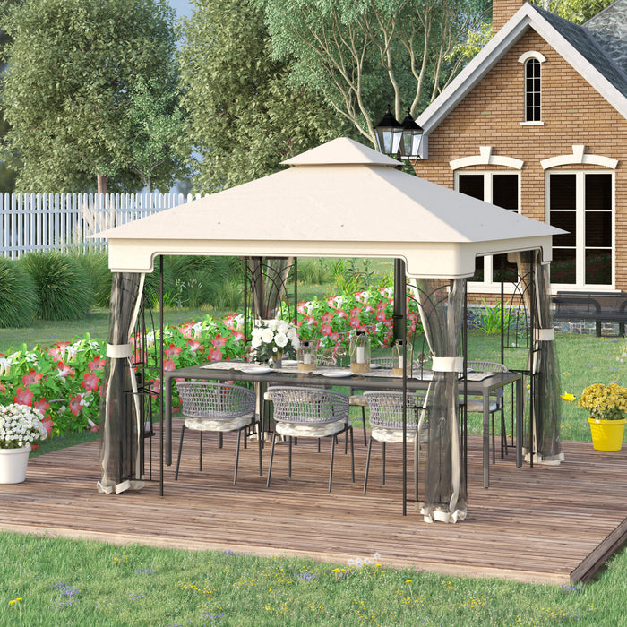 Outsunny 10'x10' Soft-top Patio Gazebo Deck Canopy, Cream