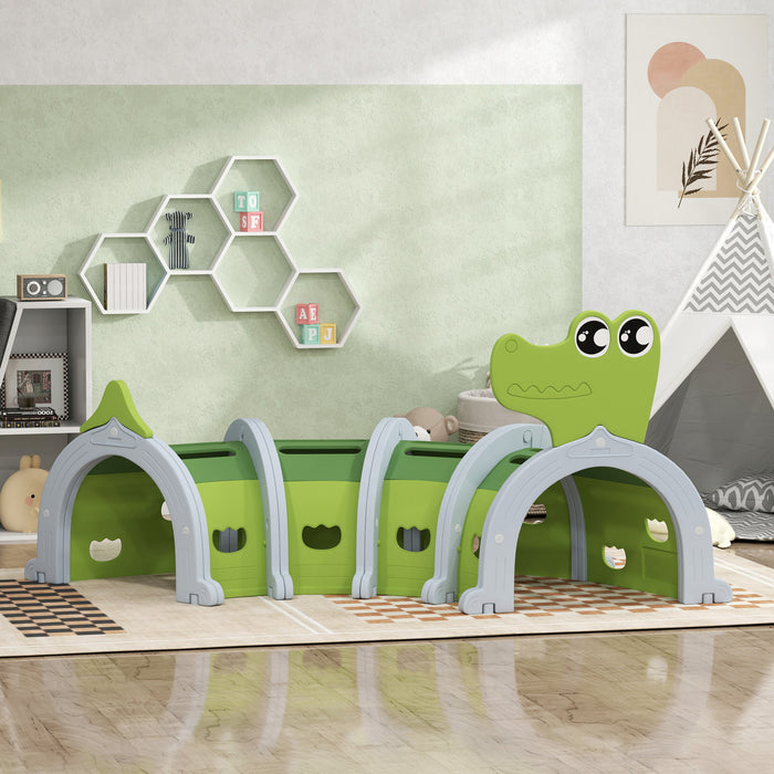 Qaba Crocodile Design Toddler Play Tunnel Indoor & Outdoor, Tunnel For Kids To Crawl Through, Climbing Toys Play Structure For 3-6 Years, 76\" X 35\" X 36\", Green