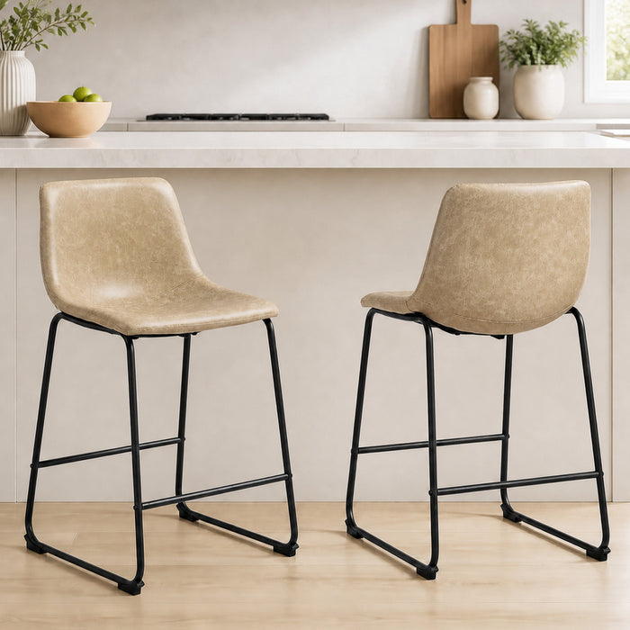 HOMCOM Bar Stools Set of 2, Counter Height Barstools with Back, Beige