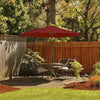 Costway 10FT Patio Wooden Market Table Umbrella Pulley with 8 Bamboo Ribs Sunshade Canopy Wine