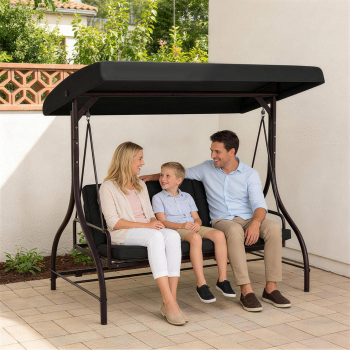 Outsunny 3 Seater Patio Swing Chair with Canopy Convertible Porch Swing Bed