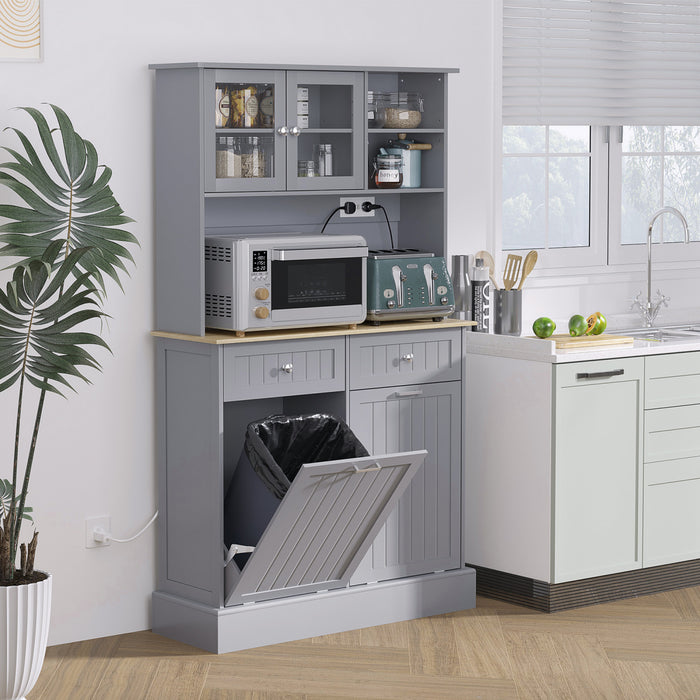 HOMCOM Kitchen Pantry Cabinet, Storage Cabinet w/ Charging Station, Grey