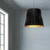 Dainolite Oversized Drum 1 Light Pendant Large Black/Gold Shade Lamp|Grand luminaire suspendu de Dainolite avec très grand abat-jour cylindrique noir et doré, et 1 ampoule