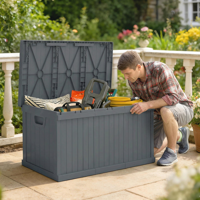 Outsunny 70 Gallon Deck Box, Outdoor Storage Box with Handles, Dark Grey