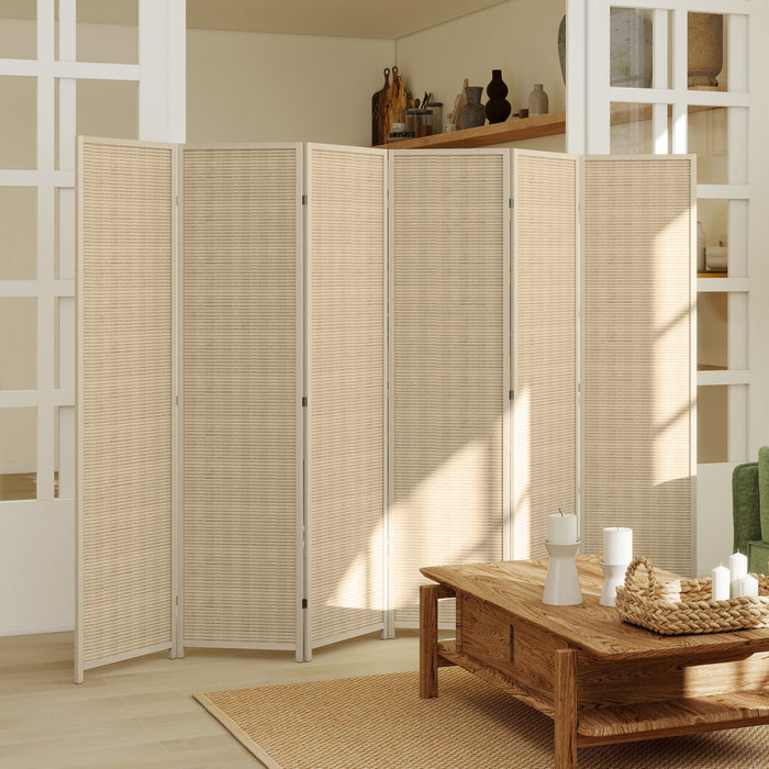 HOMCOM 6 Ft 6 Panel Room Divider, Folding Bamboo Privacy Screens, Natural