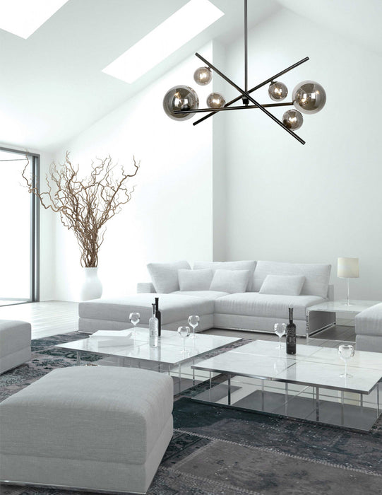 Dainolite Pamela 6 Light Horizontal Chandelier Matte Black Smoked Glass Lamp