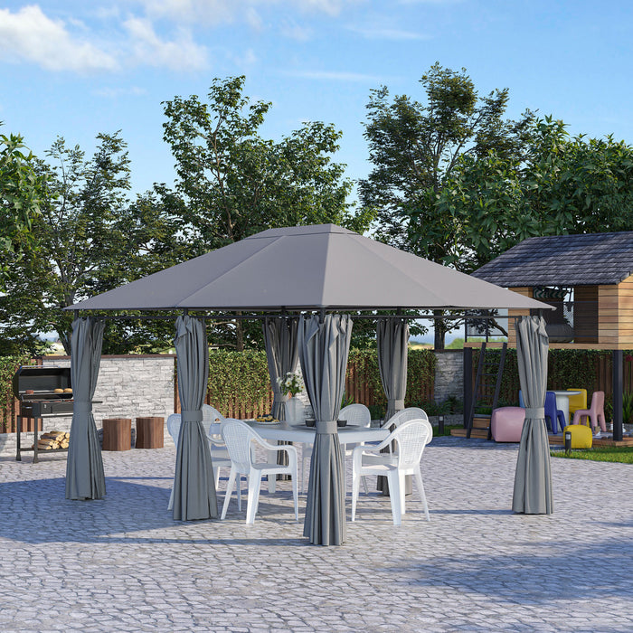 Outsunny 10' X 13' Outdoor Patio Gazebo Garden Pavilion Backyard Canopy Party Tent Shelter Summer Sun Shade W/ Steel Frame And Curtains, Grey