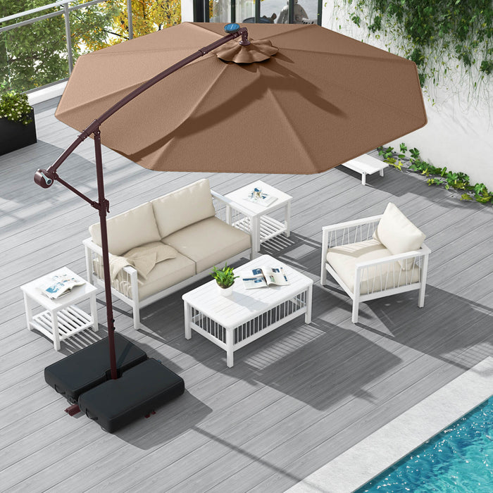 Costway Patio 10FT Hanging Offset Umbrella 32 LED Lights Sand Bag Outdoor Cross Base