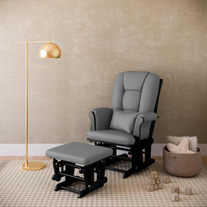 Storkcraft Tuscany Glider and Ottoman - Black/Gray
