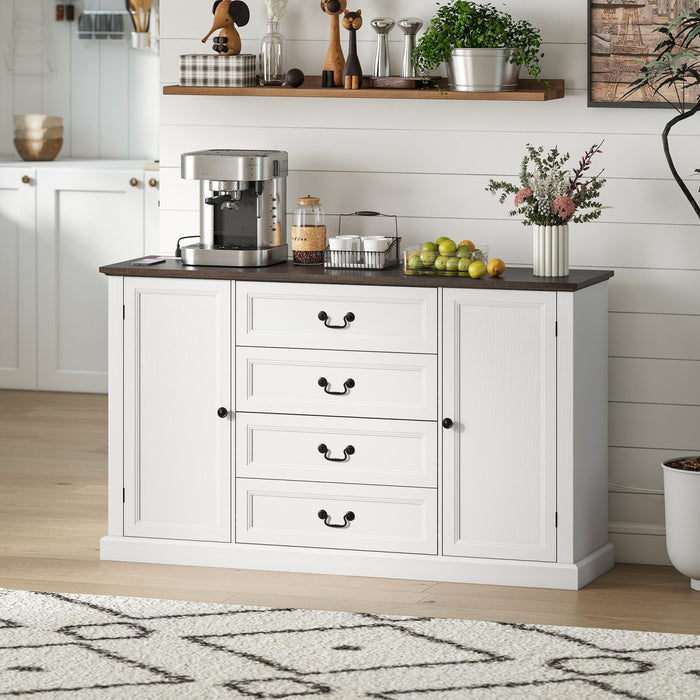 HOMCOM 58\" Sideboard Buffet Cabinet with Charging Station White Wood Grain