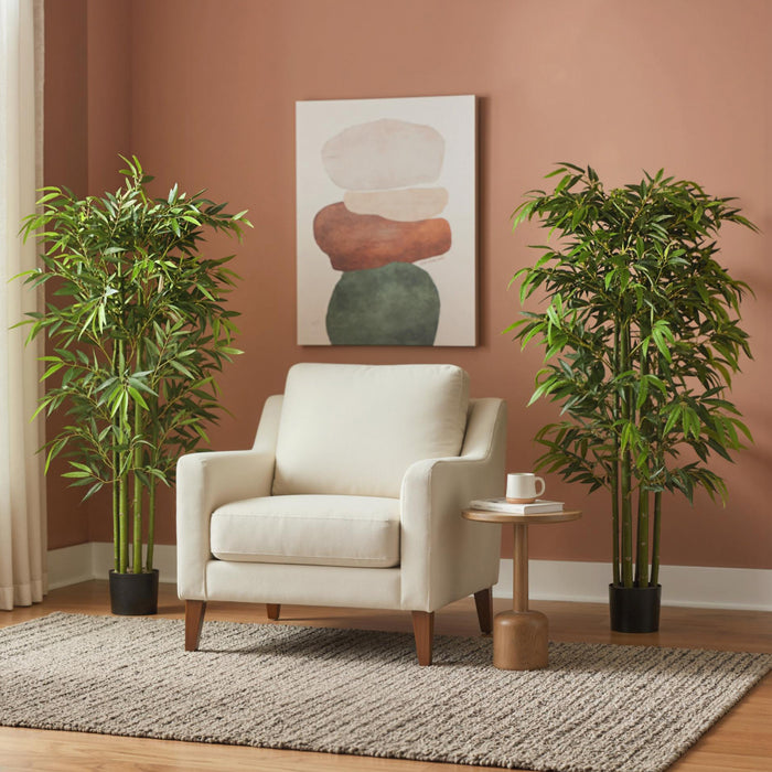 HOMCOM 5.3ft Artificial Tree Bamboo for Indoor Home Decor, Set of 2, Green