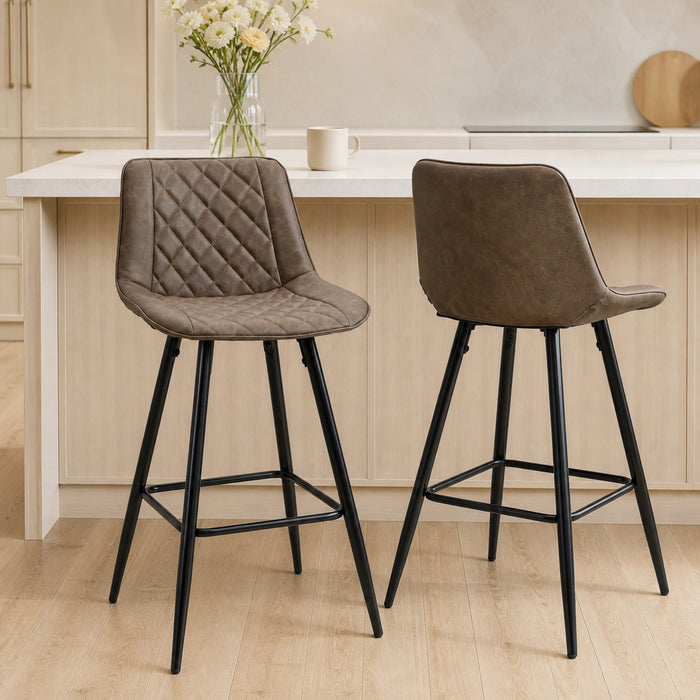 HOMCOM Bar Stools Set of 2, Counter Height, 27.25\" Kitchen Stools, Brown