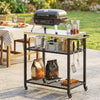 Outsunny Outdoor Grill Cart with Stainless Steel Tabletop, Movable Food Prep Table on Wheels, Two-Shelf Pizza Oven Stand, BBQ Stand for Kitchen Prep, Black