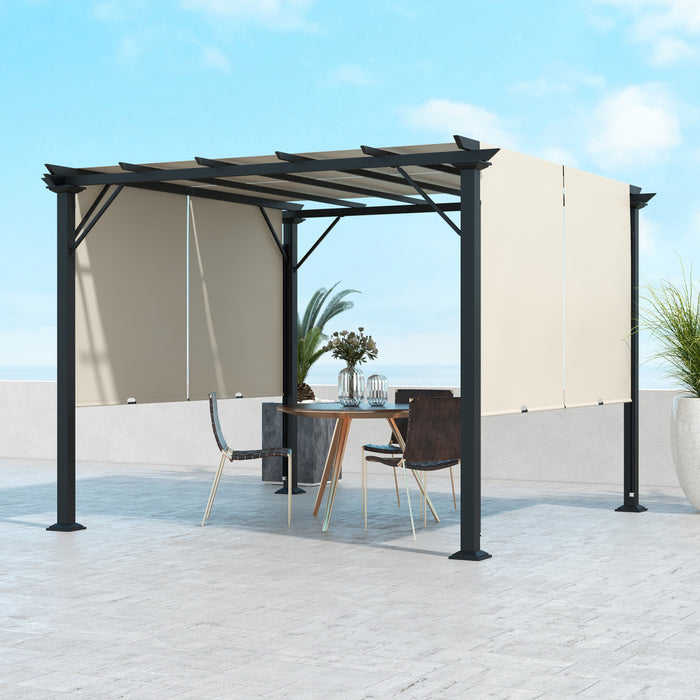 Outsunny 10' X 10' Retractable Pergola Canopy For Backyard, Garden, Beige