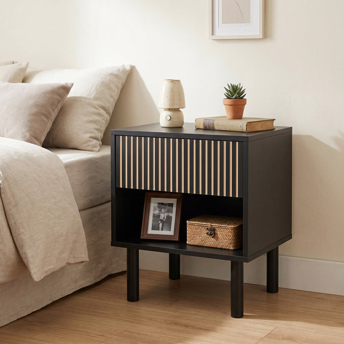 HOMCOM Nightstand with Drawer and Open Shelf, Side Table, Black
