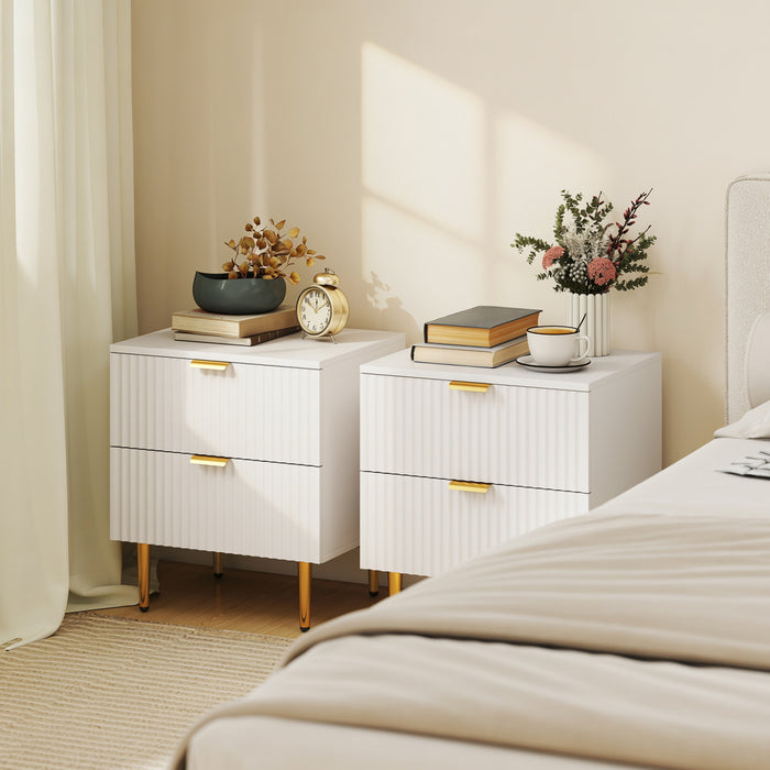 HOMCOM Nightstand, Bedside Table, Side End Table with 2 Drawers, White