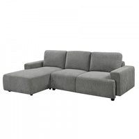 Cleo 2-Piece Textured Weave Sleeper Sectional with Storage Chaise and Block Arms - Grey 