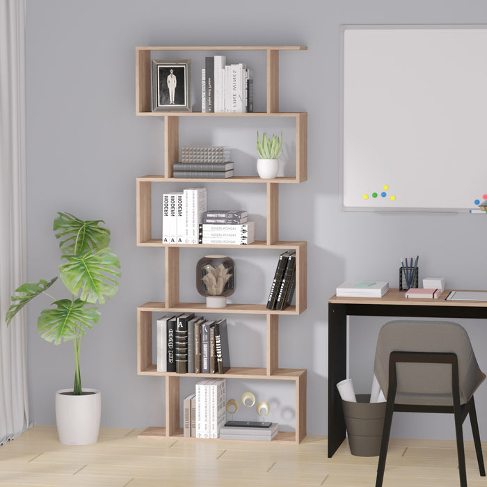 HOMCOM 76\" 6 Tier S Shaped Bookcase Storage Bookshelf Display Unit Living Room