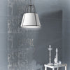 Dainolite Trapezoid 1 Light Pendant Black/White Shade White Fabric Diffuser Lamp|Luminaire suspendu Trapezoid de Dainolite avec abat-jour noir et blanc qui diffuse la lumière, tissu blanc et 1 ampoule