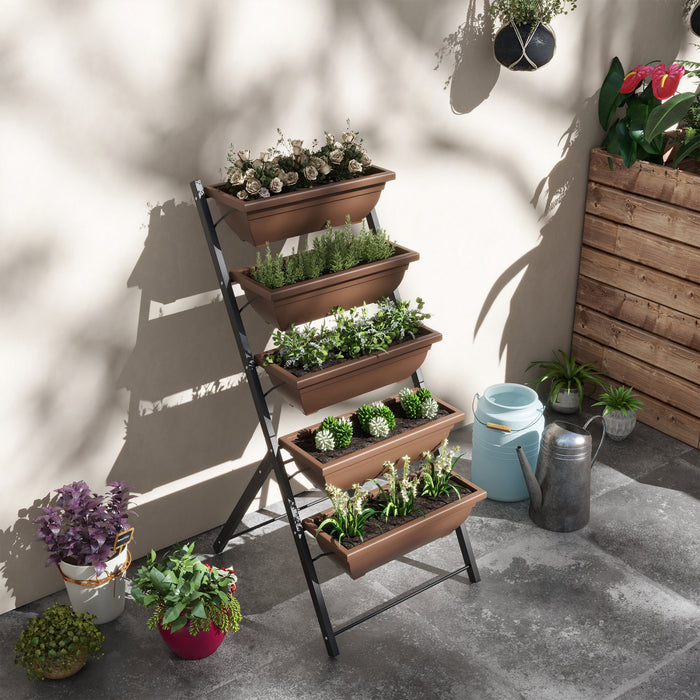 Outsunny 5-tier Raised Garden Bed With 5 Planter Boxes, Outdoor Plant Stand Grow Containers With Leaking Holes For Balcony Patio Outdoor, Brown