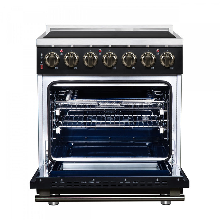 Forno Massimo 30 Inch Freestanding Electric Range, 5 radiant burners, 4.32 cu.ft., Black -FFSEL6020-30BLK