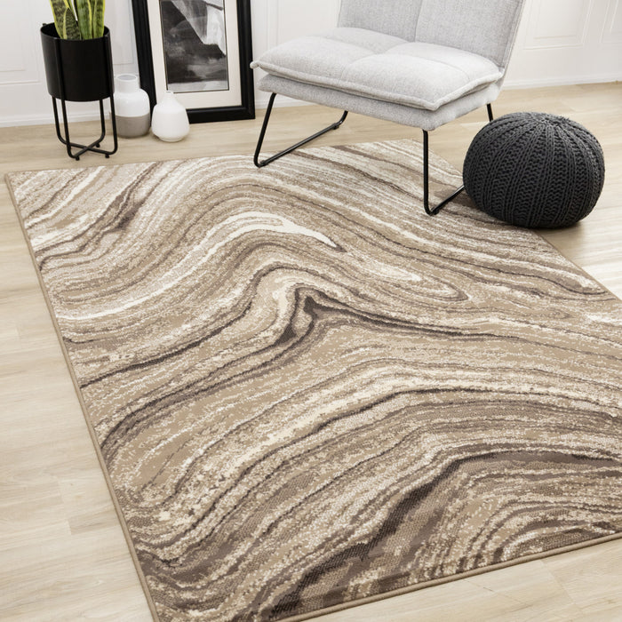 Forte Brown Cream Soothing Waves Area Rug - 5'3\" x 7'5\"