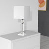 Dainolite Fernanda 1 Light Table Lamp Polished Chrome White Shade|Lampe de table Fernanda de Dainolite avec abat-jour blanc, fini chromé poli et 1 ampoule