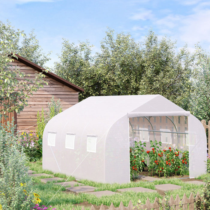 Outsunny 15'x10'x7' Heavy Duty Walk-in Tunnel Greenhouse Gardening Planting Shed Warm Green House White