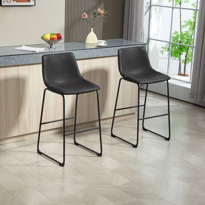 HOMCOM Bar Stools Set of 2, Counter Height Barstools with Back, Dark Brown
