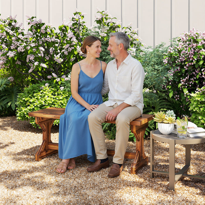 Outsunny Wooden Outdoor Bench, Rustic Garden Bench Loveseat, Carbonized