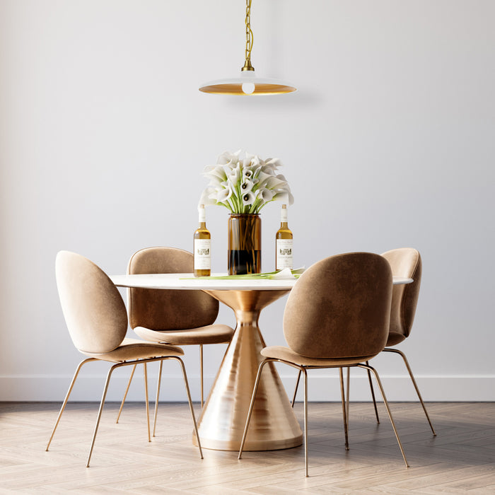 Dainolite Quentin 1 Light Pendant Aged Brass Matte White/Gold Shade Lamp