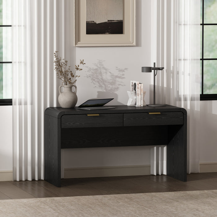 Grace Modern 54\" Office Desk in Black and Gold (2-Drawer)