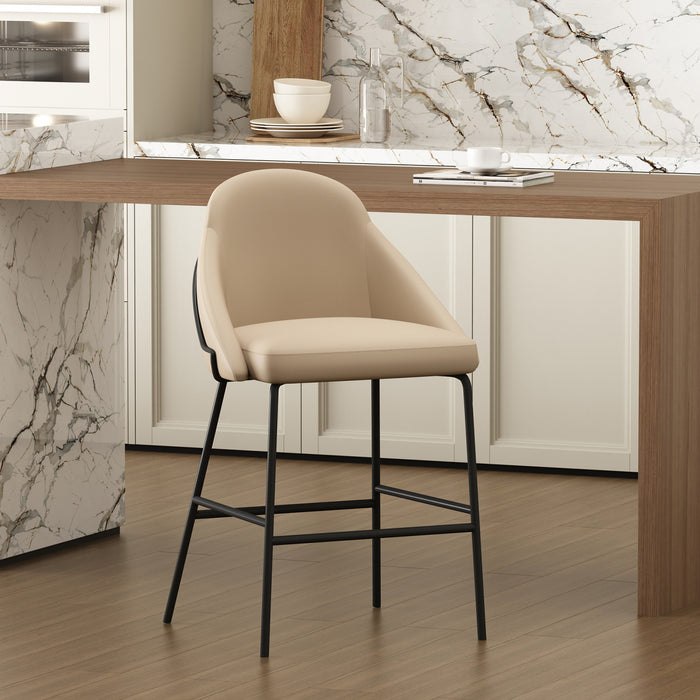 Gracie Modern Metal Upholstered Counter Stool in Tan and Black Bar Stool