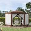 Outsunny 13' X 11' Hexagonal Party Tent With Nettings Brown|Tente De Reception Hexagonale Outsunny 13 Pi X 13 Pi Avec Filets, Brun