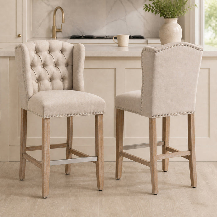 HOMCOM Bar Stools Set of 2, Upholstery Padded Chairs Wood Legs