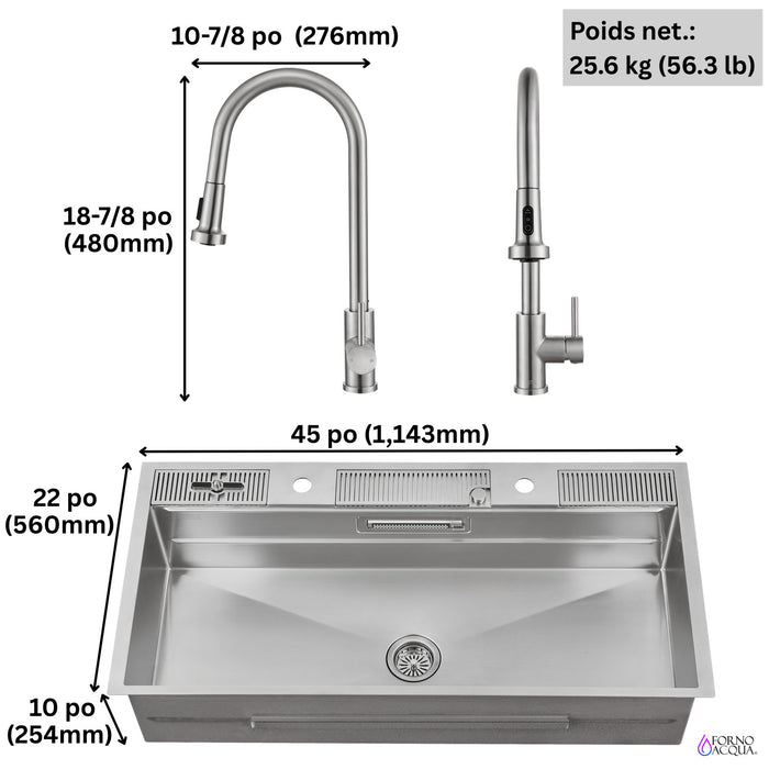 MultiSINK 45 in. Dual Mounted 3-Level Workstation Kitchen Sink, Faucets, Glass Rinser,Stainless Steel- J-WP30 Laundry Combo