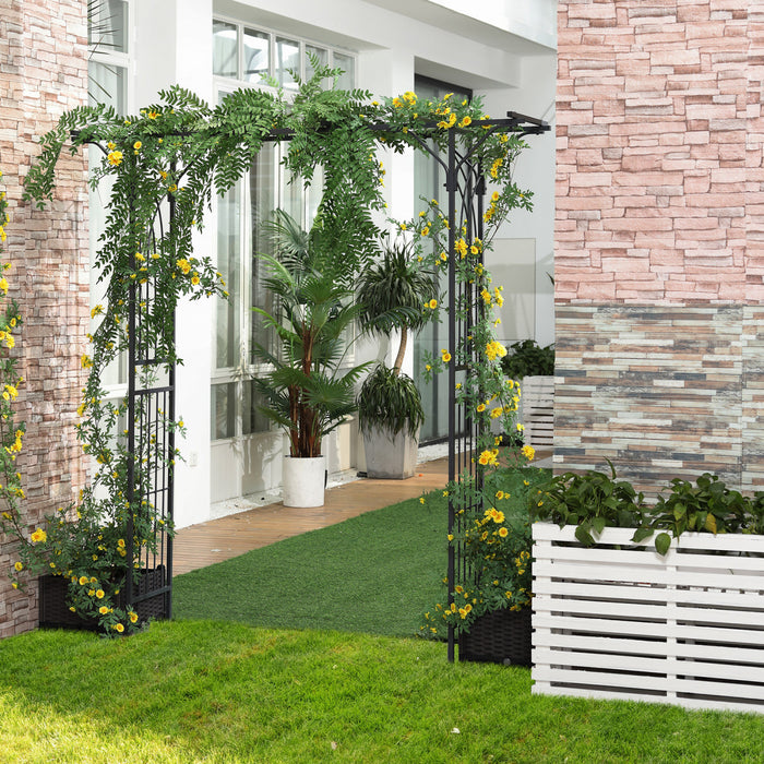 Outsunny 7ft Metal Garden Arch Outdoor Walkway Arbor For Decorative Climbing Plants Patio Lawn Backyard Party Ceremony Decoration Accessories Dark Gray