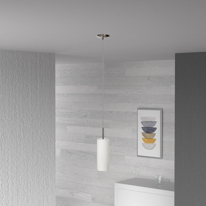 Dainolite Paza 1 Light Pendant Satin Chrome Finish White Frosted Glass Lamp