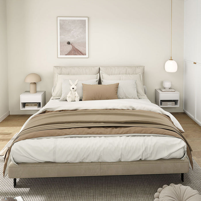 HOMCOM Floating Nightstand Set of 2 with Drawer and Shelf, White