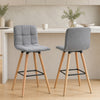 HOMCOM Bar Stool Set of 2 Upholstered Kitchen Stool w/ Wood Legs, Grey