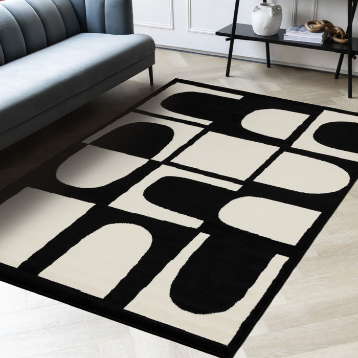 Florence Black White Dynamic Geometric Design, 6'7\" x 9'6\" Indoor Area Rug