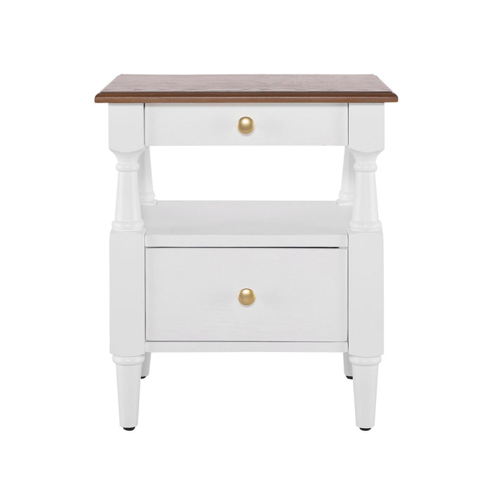 Aspen Nightstand Set of 2 with Drawers and Open Shelves, Milk White